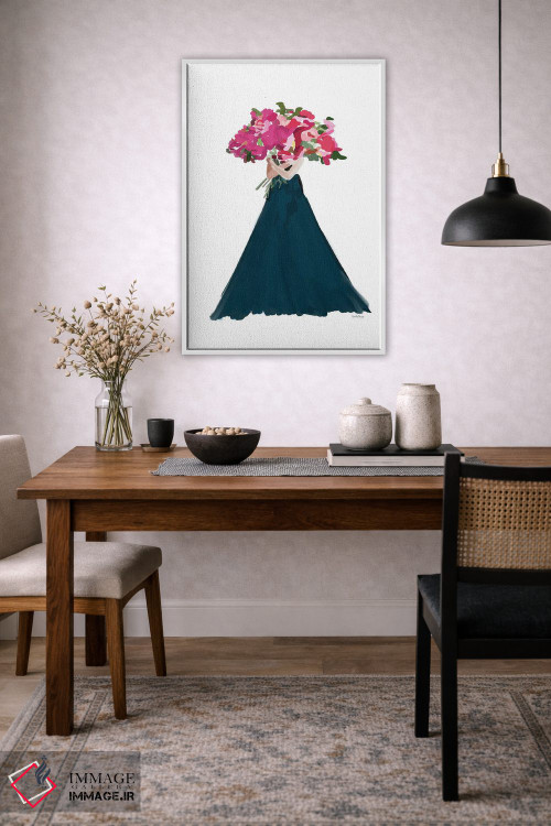 تابلو مینیمال زنان با گل های صورتی اثر آملیا نویز - D4W