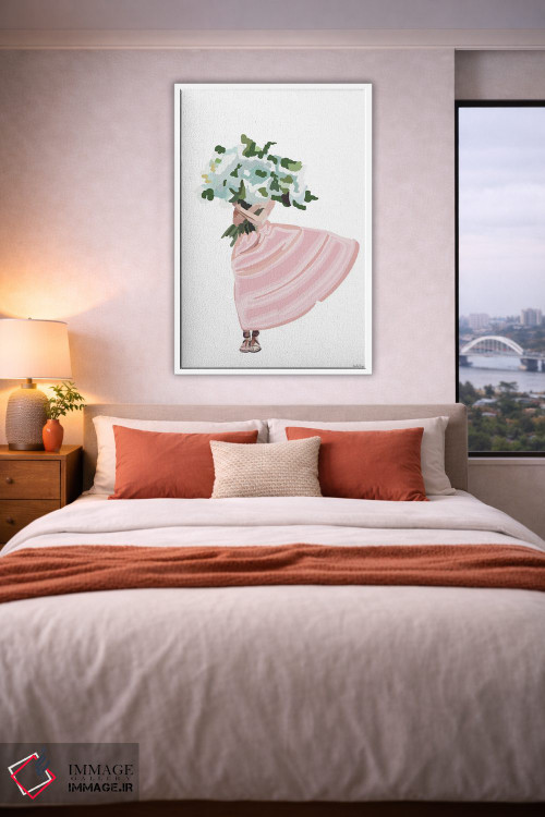 تابلو مینیمال پیراهن با گل های صورتی اثر آملیا نویز - D4W