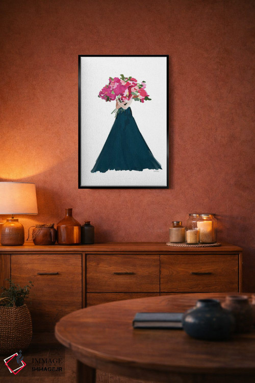 تابلو مینیمال زنان با گل های صورتی اثر آملیا نویز - D6B