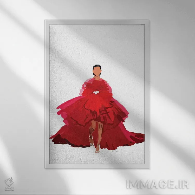 تابلو مینیمال لحظه مد قرمز اثر آملیا نویز - نمای قابدار سفید