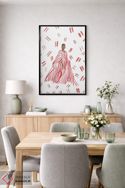 تابلو مینیمال مدگرای لباس شب قرمز اثر آملیا نویز - D6B