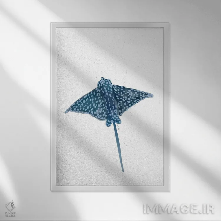 تابلو مینیمال سفره ماهی اثر آملیا نویز - نمای قابدار سفید