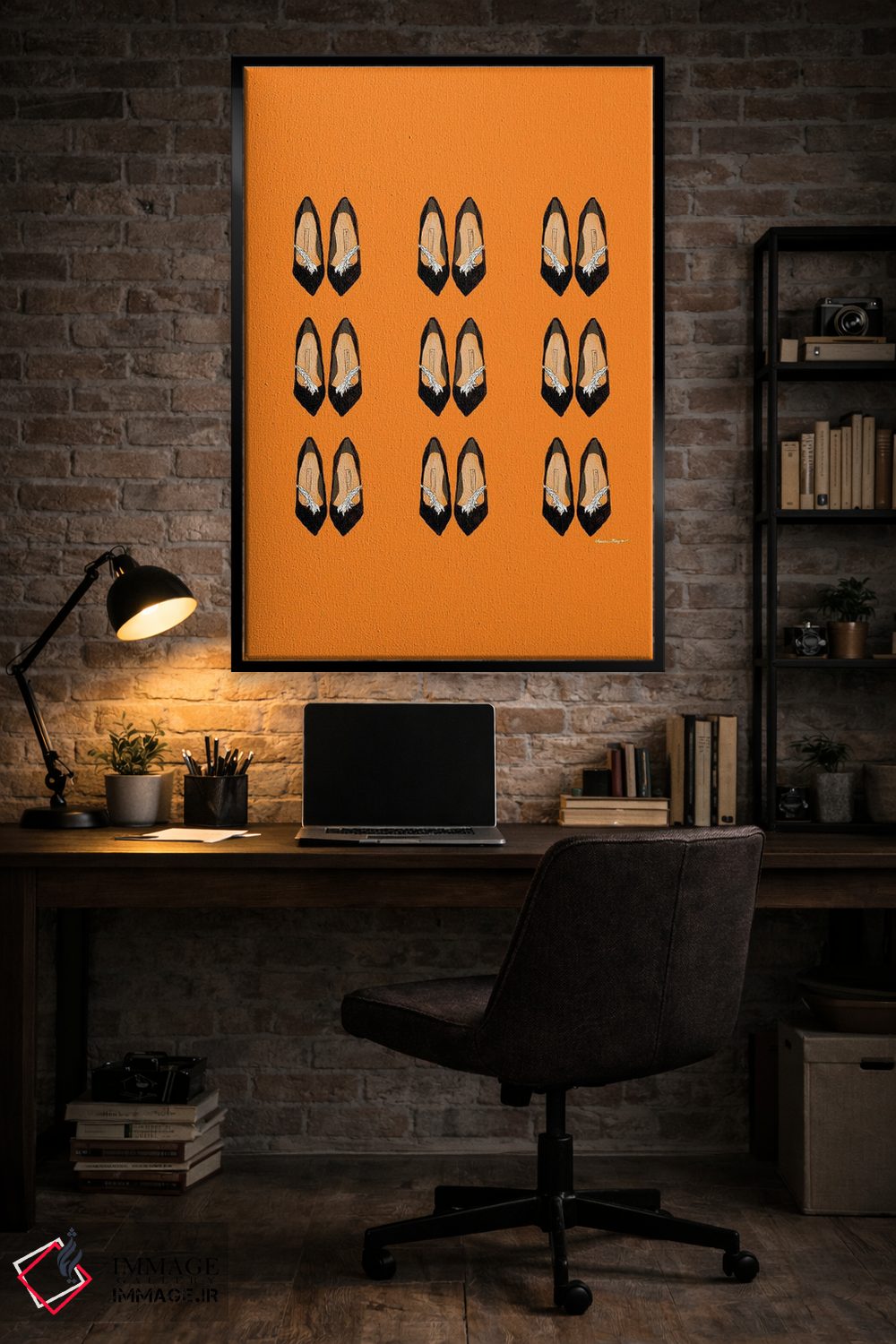 تابلو مینیمال تکرار پاشنه ها روی نارنجی اثر آملیا نویز - D4B