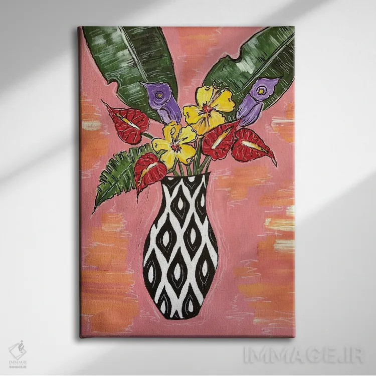 تابلو دکوراتیو ترکیب گل های استوایی اثر نیکولتا پینتس - نمای روبهرو روی دیوار