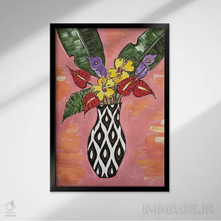 تابلو دکوراتیو ترکیب گل های استوایی اثر نیکولتا پینتس - نمای قابدار مشکی