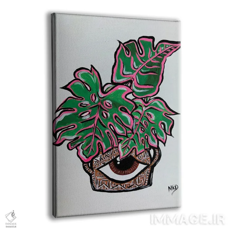 تابلو دکوراتیو گلدان چشم با برگ مانسترا اثر نیکولتا پینتس - نمای پرسپکتیو محصول