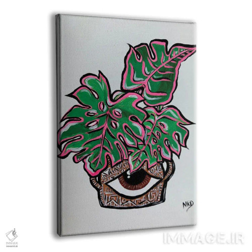 تابلو دکوراتیو گلدان چشم با برگ مانسترا اثر نیکولتا پینتس - نمای پرسپکتیو محصول