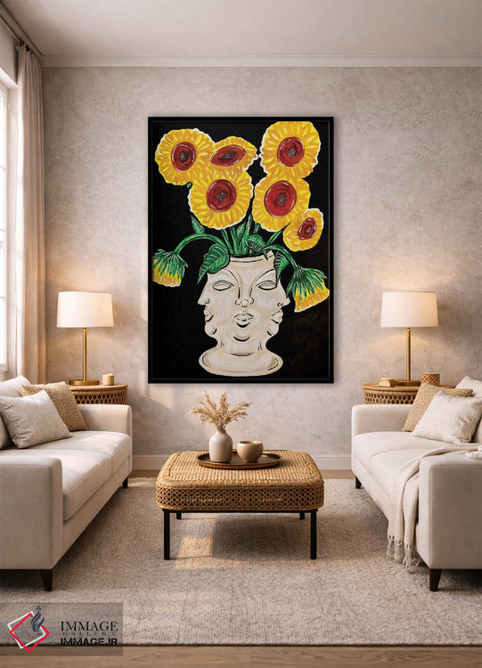تابلو دکوراتیو گلدان چهره با گل های آفتابگردان اثر نیکولتا پینتس - D1B