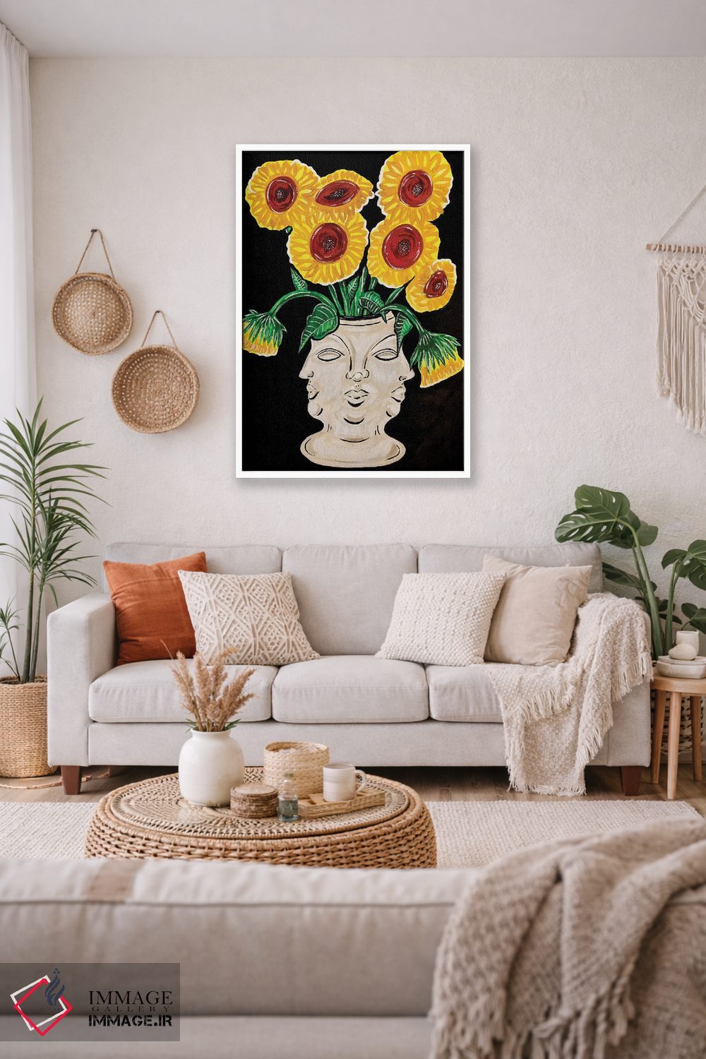 تابلو دکوراتیو گلدان چهره با گل های آفتابگردان اثر نیکولتا پینتس - D2W