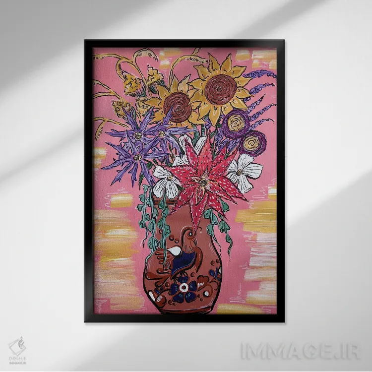 تابلو دکوراتیو دسته گل غرب وحشی اثر نیکولتا پینتس - نمای قابدار مشکی