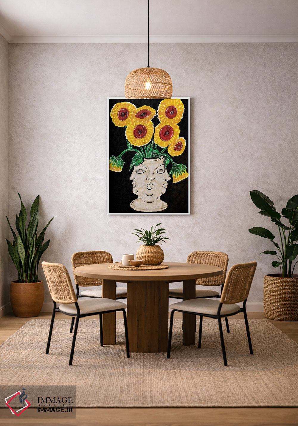 تابلو دکوراتیو گلدان چهره با گل های آفتابگردان اثر نیکولتا پینتس - D3W