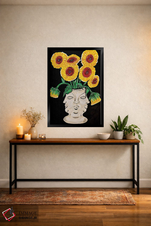 تابلو دکوراتیو گلدان چهره با گل های آفتابگردان اثر نیکولتا پینتس - D5B