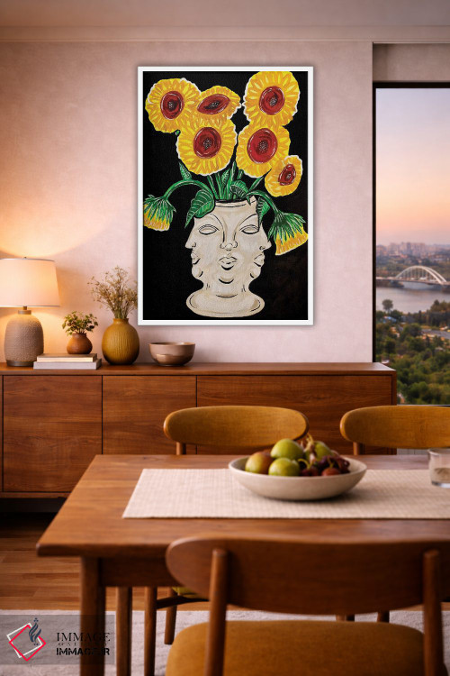 تابلو دکوراتیو گلدان چهره با گل های آفتابگردان اثر نیکولتا پینتس - D6W
