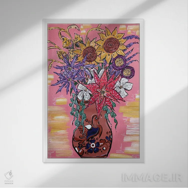 تابلو دکوراتیو دسته گل غرب وحشی اثر نیکولتا پینتس - نمای قابدار سفید