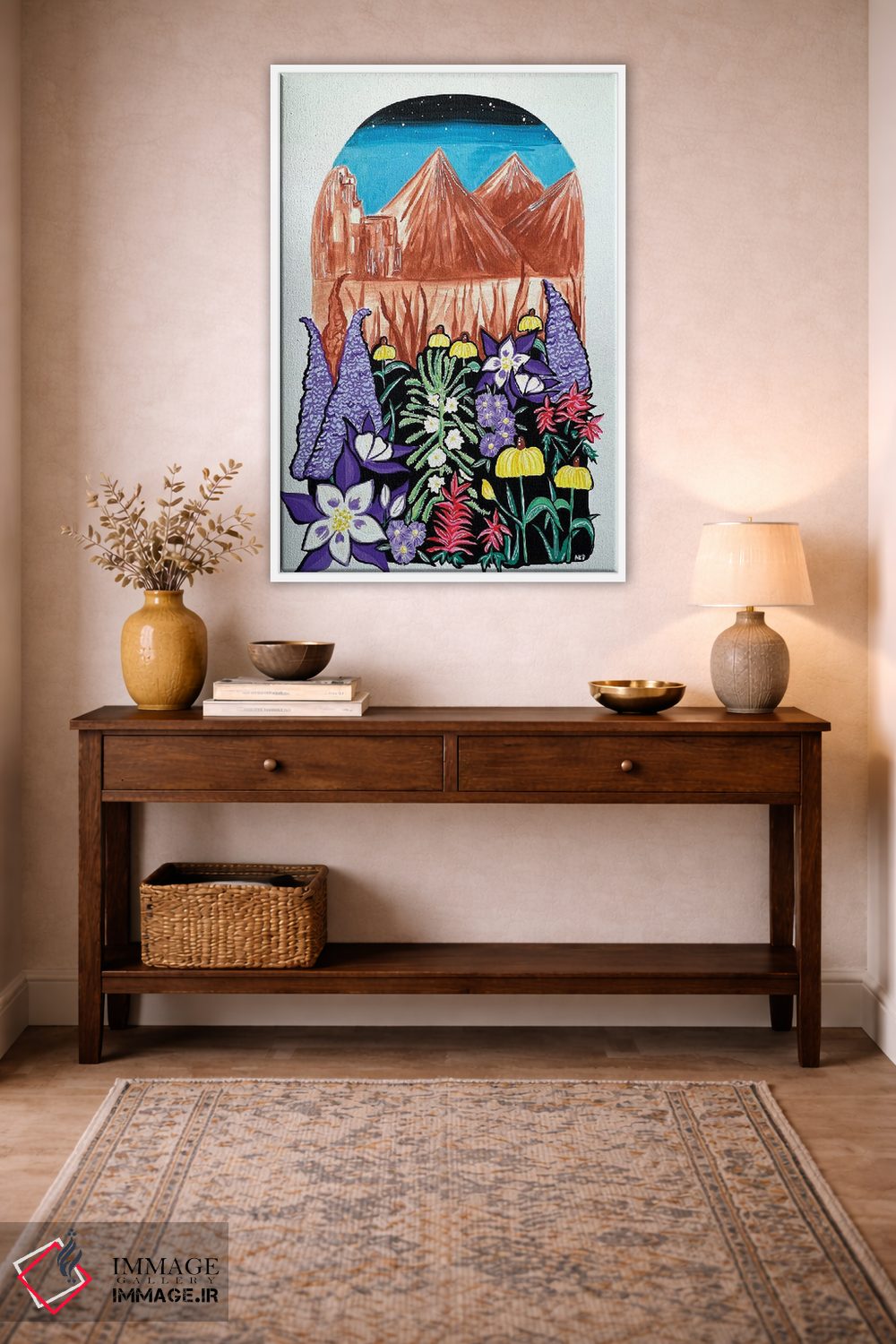 تابلو دکوراتیو گل های وحشی کلرادو و منظره کوهستان اثر نیکولتا پینتس - D2W