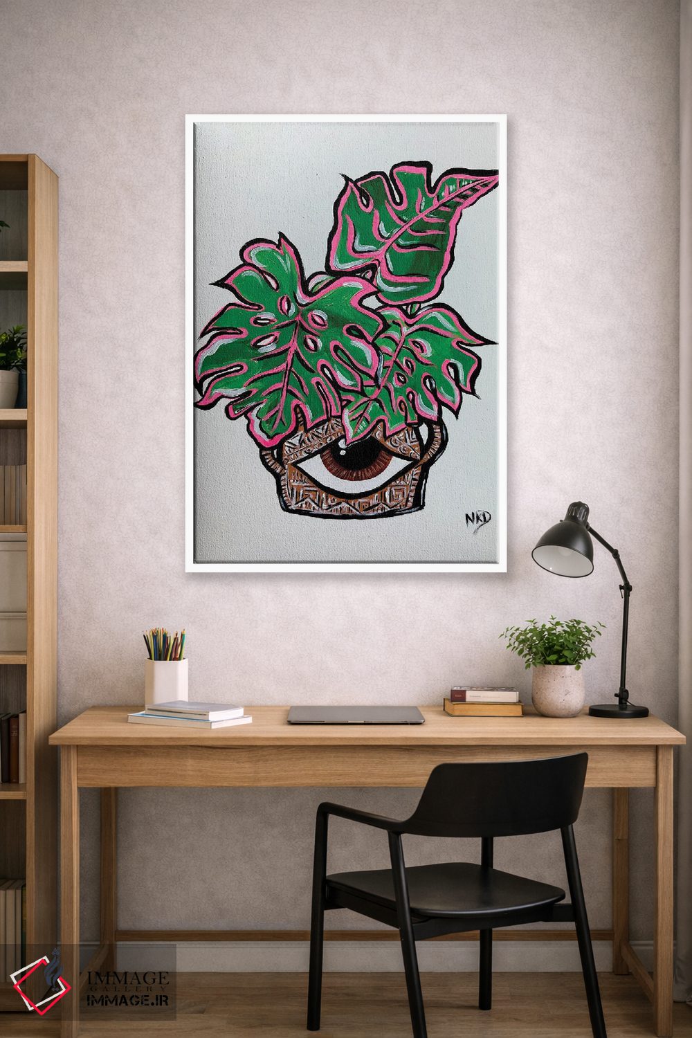 تابلو دکوراتیو گلدان چشم با برگ مانسترا اثر نیکولتا پینتس - D1W