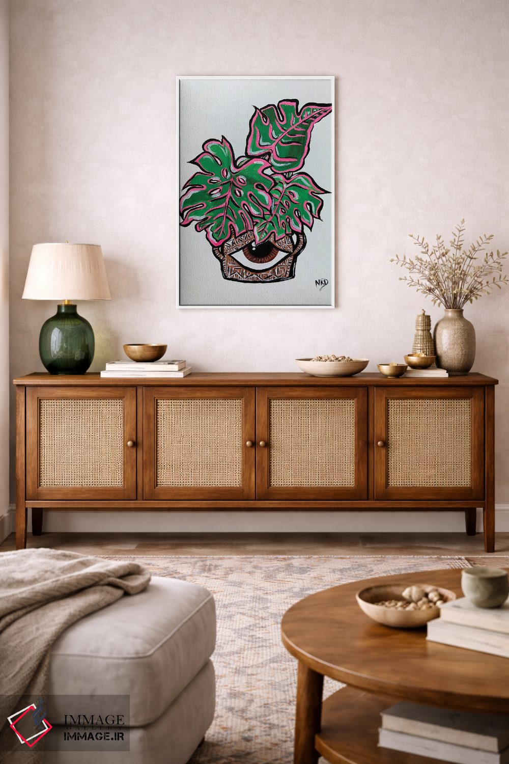 تابلو دکوراتیو گلدان چشم با برگ مانسترا اثر نیکولتا پینتس - D3W