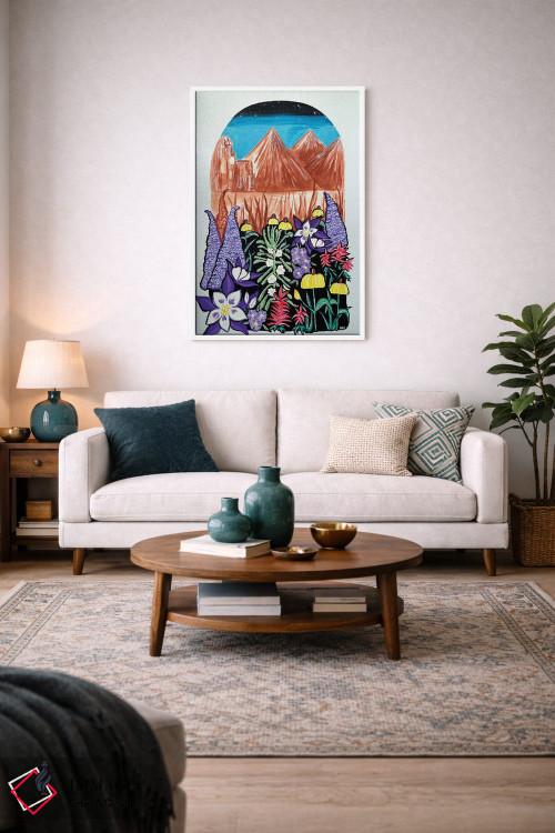 تابلو دکوراتیو گل های وحشی کلرادو و منظره کوهستان اثر نیکولتا پینتس - D3W