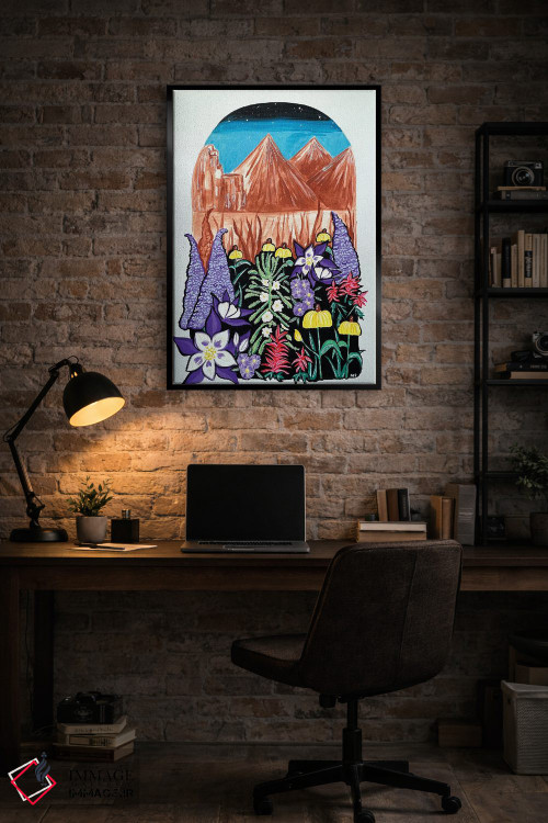 تابلو دکوراتیو گل های وحشی کلرادو و منظره کوهستان اثر نیکولتا پینتس - D5B