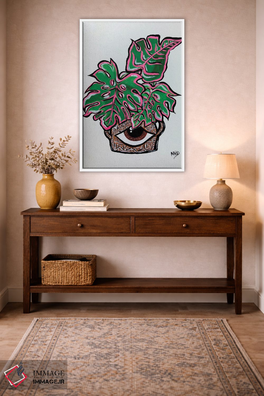 تابلو دکوراتیو گلدان چشم با برگ مانسترا اثر نیکولتا پینتس - D4W
