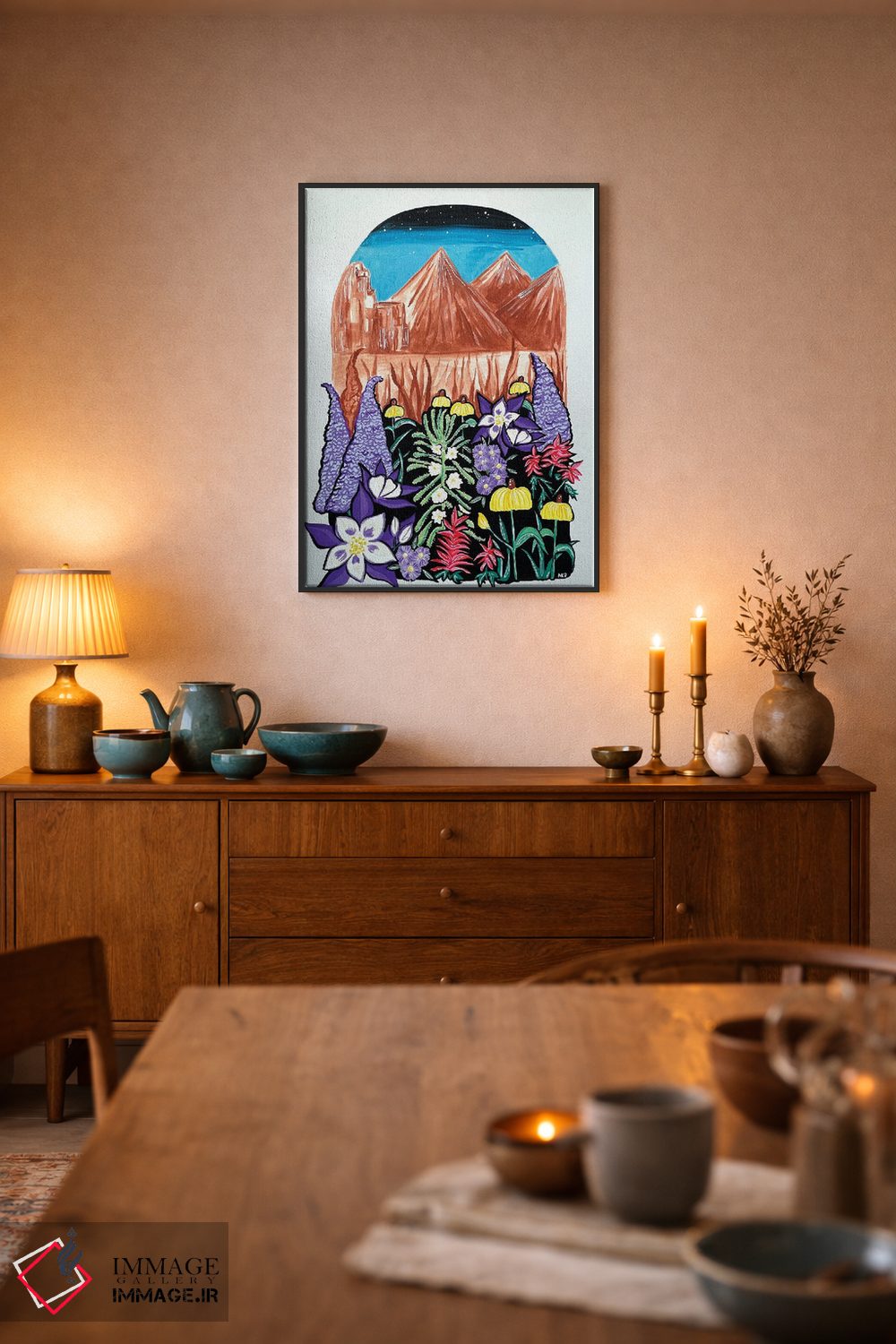 تابلو دکوراتیو گل های وحشی کلرادو و منظره کوهستان اثر نیکولتا پینتس - D6B