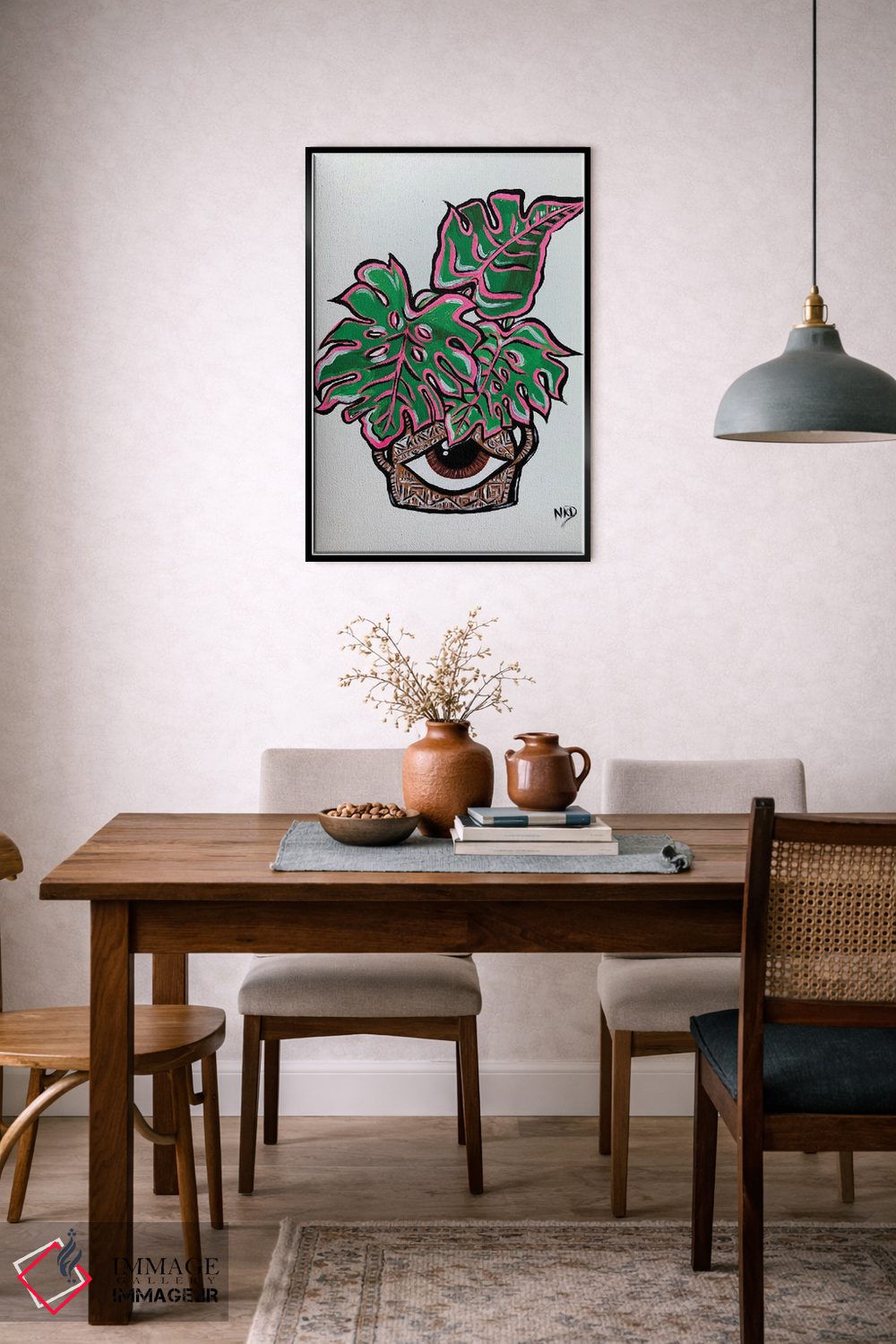 تابلو دکوراتیو گلدان چشم با برگ مانسترا اثر نیکولتا پینتس - D6B