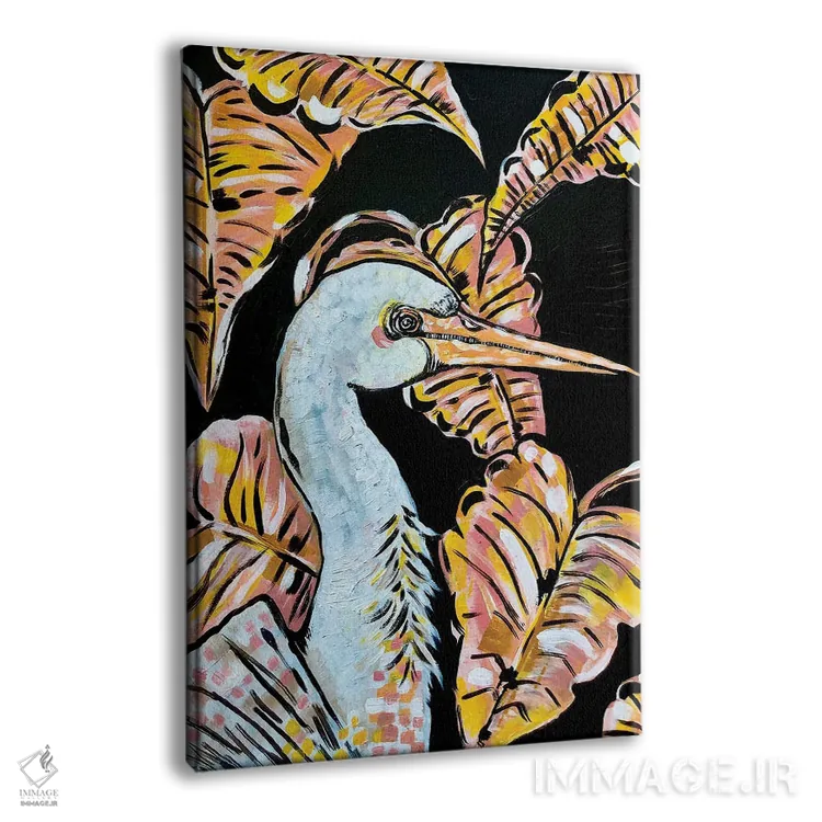 تابلو دکوراتیو درنای صورتی و زرد اثر نیکولتا پینتس - نمای پرسپکتیو محصول