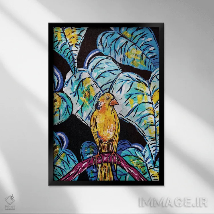 تابلو دکوراتیو قناری اثر نیکولتا پینتس - نمای قابدار مشکی