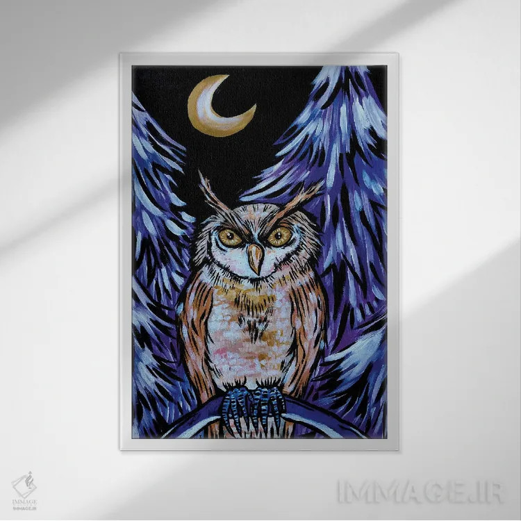 تابلو دکوراتیو جغد اثر نیکولتا پینتس - نمای قابدار سفید