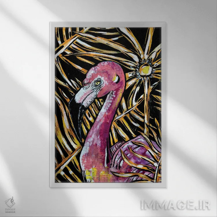 تابلو دکوراتیو فلامینگو اثر نیکولتا پینتس - نمای قابدار سفید