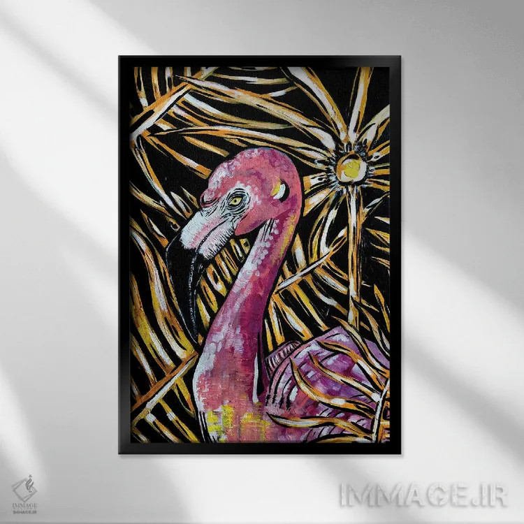 تابلو دکوراتیو فلامینگو اثر نیکولتا پینتس - نمای قابدار مشکی