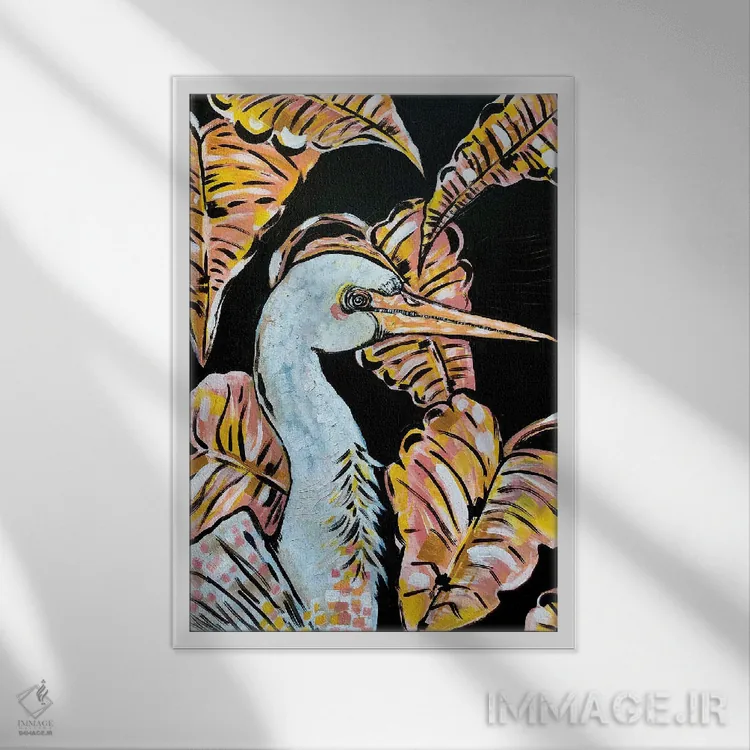 تابلو دکوراتیو درنای صورتی و زرد اثر نیکولتا پینتس - نمای قابدار سفید