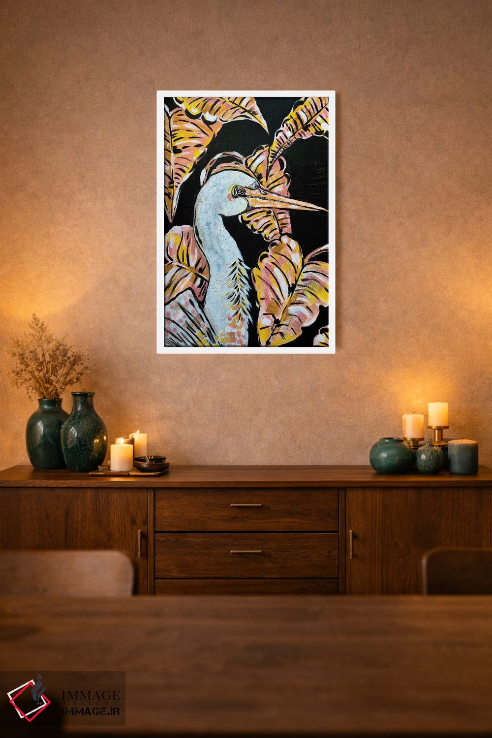 تابلو دکوراتیو درنای صورتی و زرد اثر نیکولتا پینتس - D1W