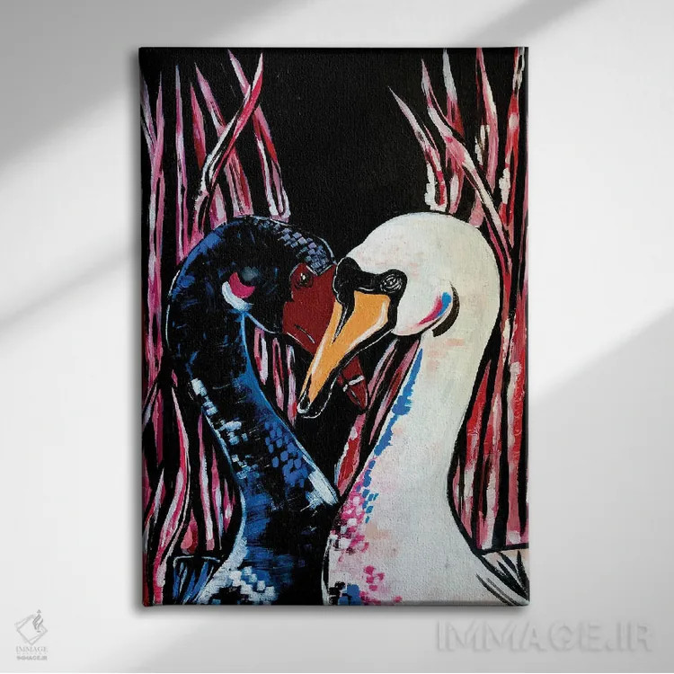 تابلو دکوراتیو قوهای عاشق اثر نیکولتا پینتس - نمای روبهرو روی دیوار