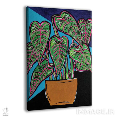 تابلو دکوراتیو گیاه گلدانی در رنگ های آبی و مشکی اثر نیکولتا پینتس - نمای پرسپکتیو محصول