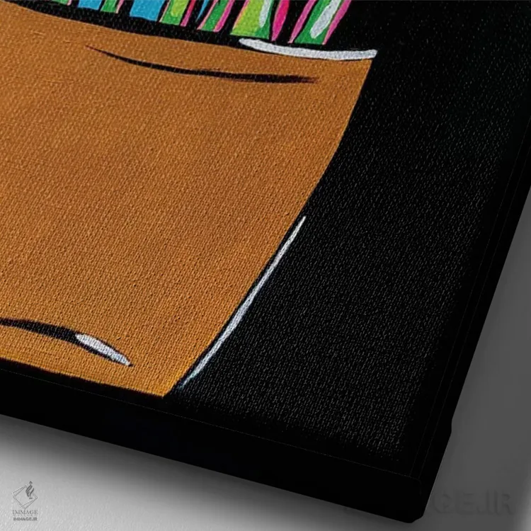 تابلو دکوراتیو گیاه گلدانی در رنگ های آبی و مشکی اثر نیکولتا پینتس - نمای نزدیک بافت بوم