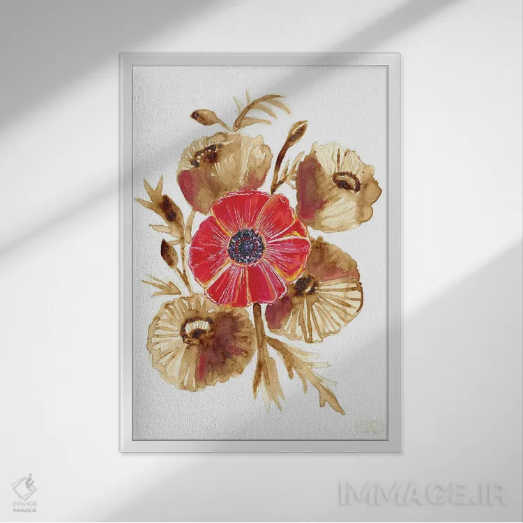 تابلو دکوراتیو شقایق های قهوه ای اثر نیکولتا پینتس - نمای قابدار سفید