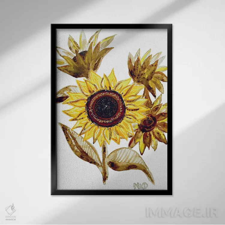 تابلو دکوراتیو آفتابگردان های قهوه ای اثر نیکولتا پینتس - نمای قابدار مشکی