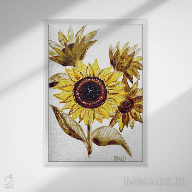 تابلو دکوراتیو آفتابگردان های قهوه ای اثر نیکولتا پینتس - نمای قابدار سفید