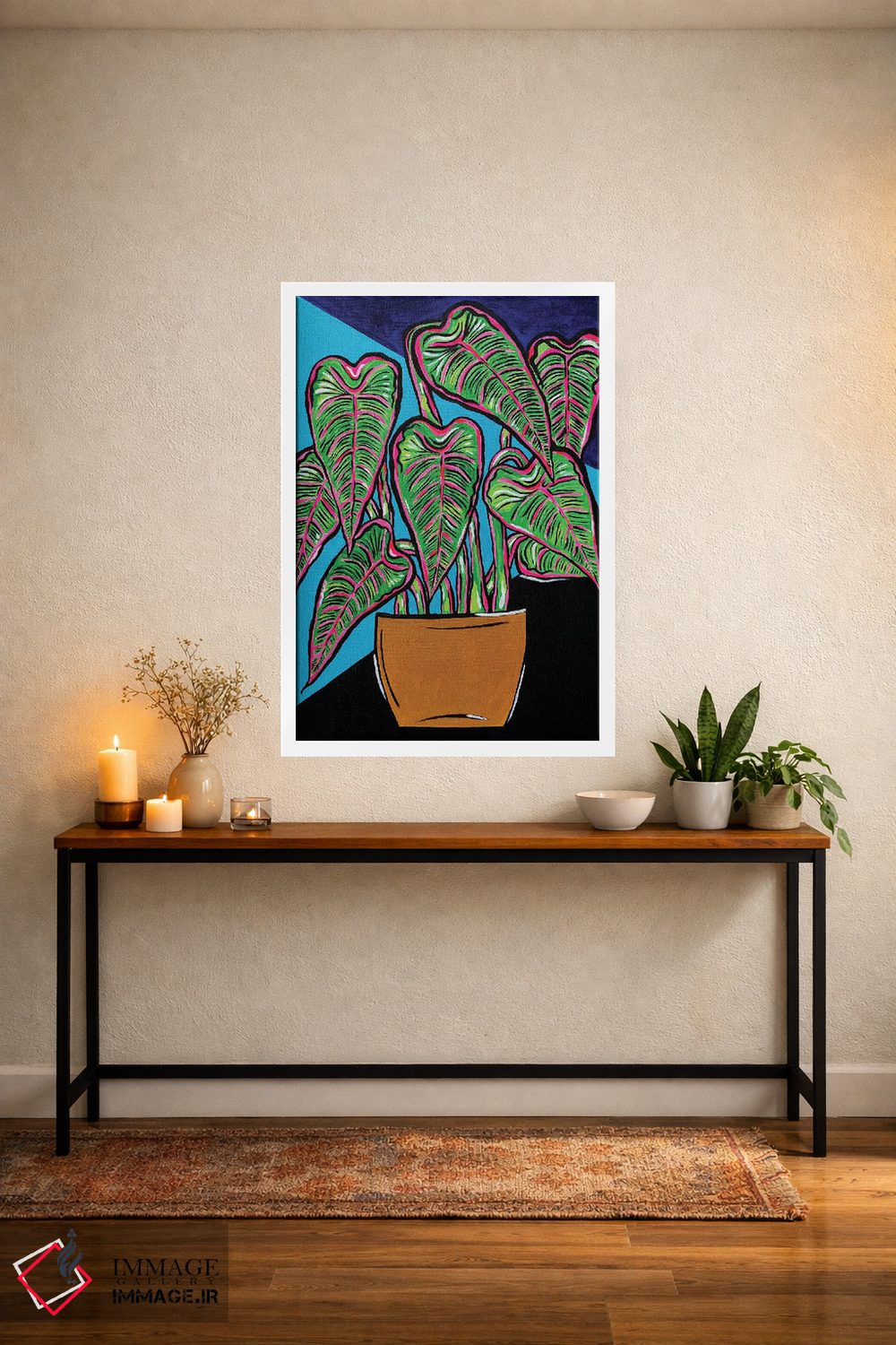 تابلو دکوراتیو گیاه گلدانی در رنگ های آبی و مشکی اثر نیکولتا پینتس - D3W