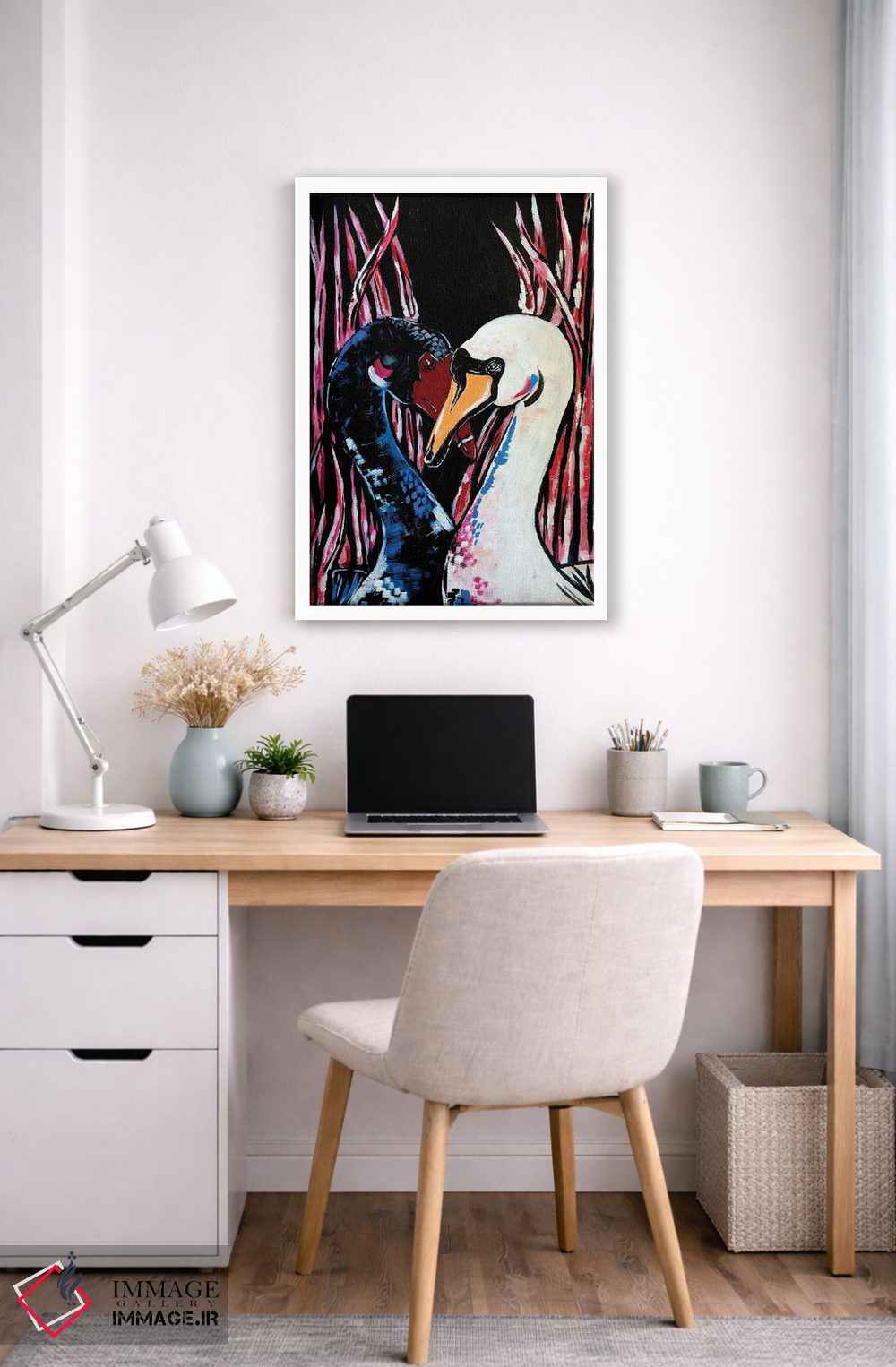 تابلو دکوراتیو قوهای عاشق اثر نیکولتا پینتس - D6W