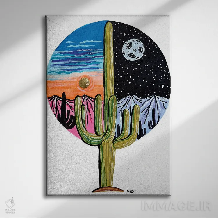 تابلو دکوراتیو ساقوارو شب و روز اثر نیکولتا پینتس - نمای روبهرو روی دیوار