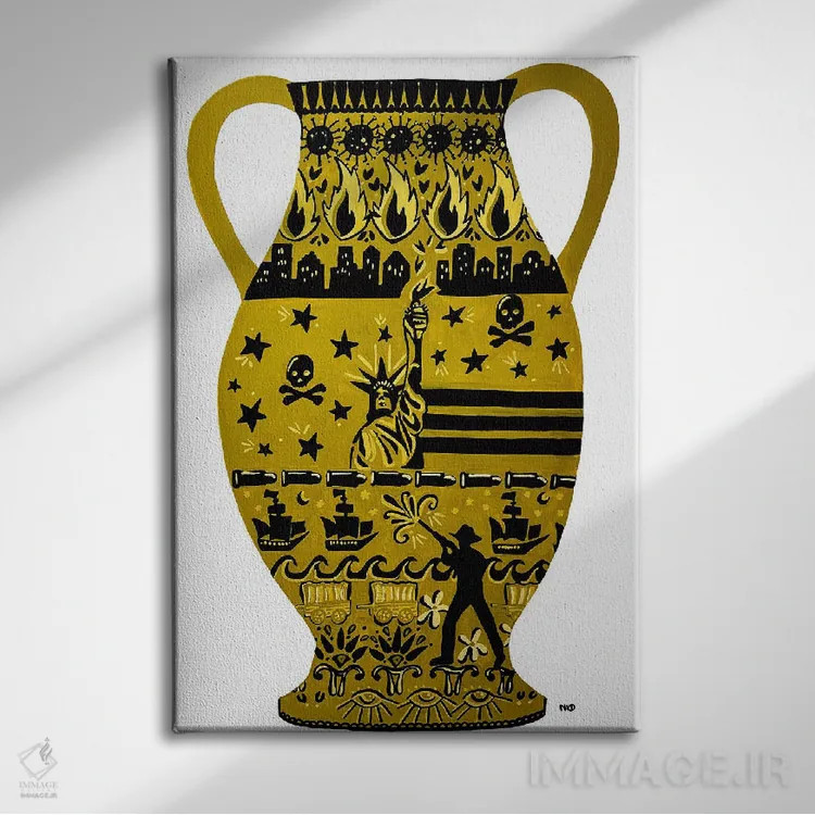 تابلو دکوراتیو گلدان سبک آمریکایی اثر نیکولتا پینتس - نمای روبهرو روی دیوار