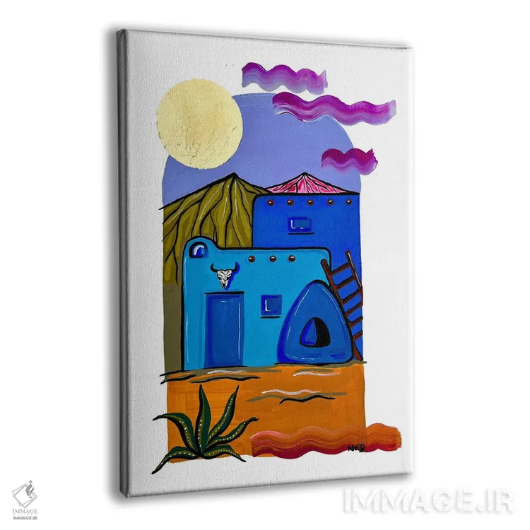 تابلو دکوراتیو خانه آجری آبی اثر نیکولتا پینتس - نمای پرسپکتیو محصول