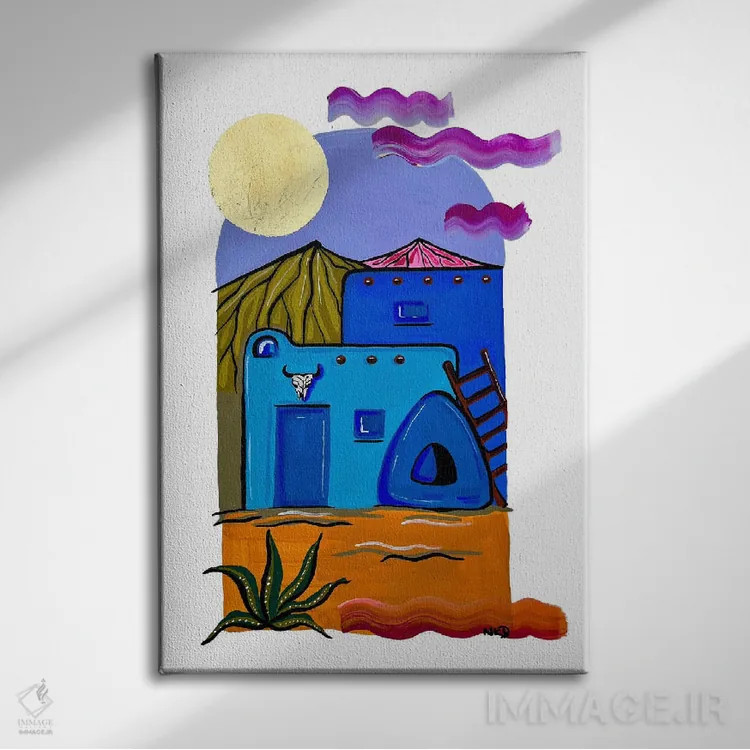 تابلو دکوراتیو خانه آجری آبی اثر نیکولتا پینتس - نمای روبهرو روی دیوار