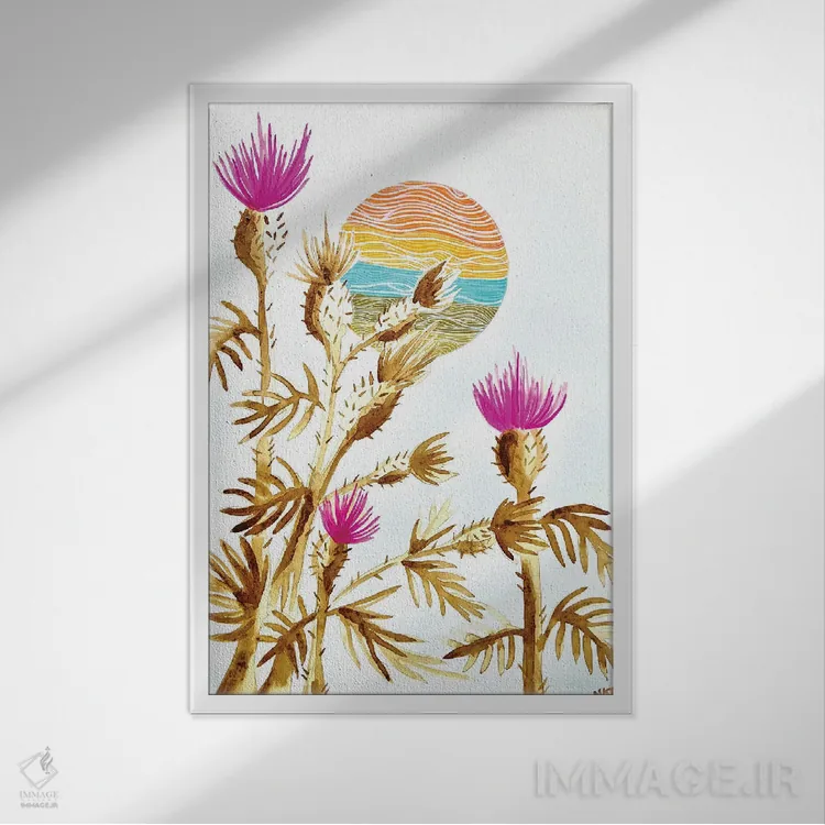 تابلو دکوراتیو خار مقدس قهوه ای اثر نیکولتا پینتس - نمای قابدار سفید