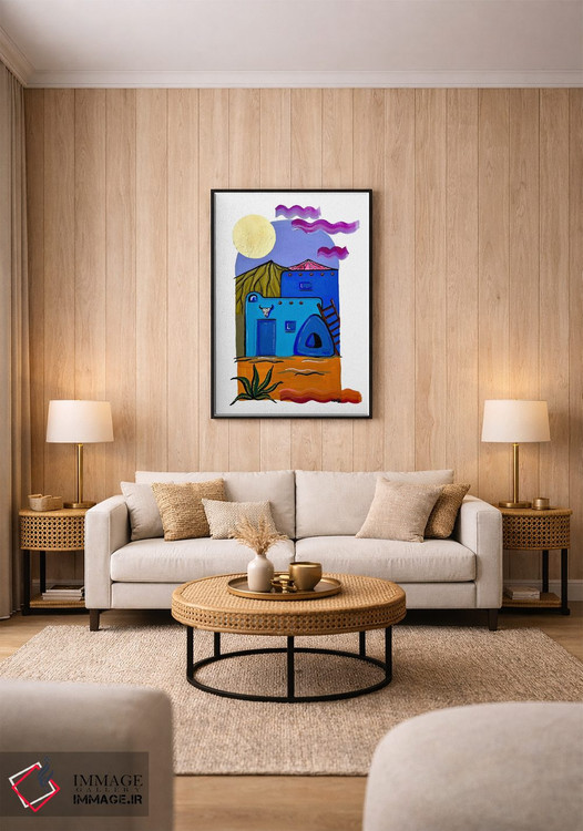 تابلو دکوراتیو خانه آجری آبی اثر نیکولتا پینتس - D1B