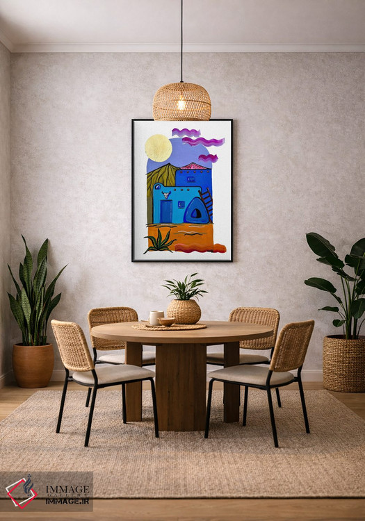 تابلو دکوراتیو خانه آجری آبی اثر نیکولتا پینتس - D2B