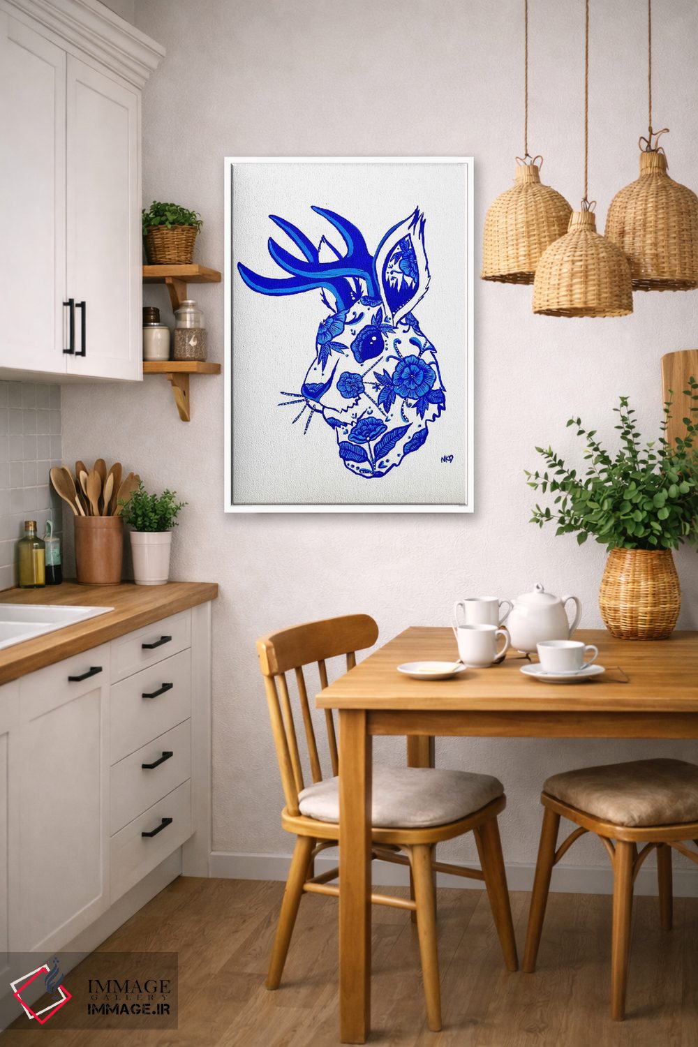 تابلو مینیمال جکالوپ آبی و سفید اثر نیکولتا پینتس - D5W