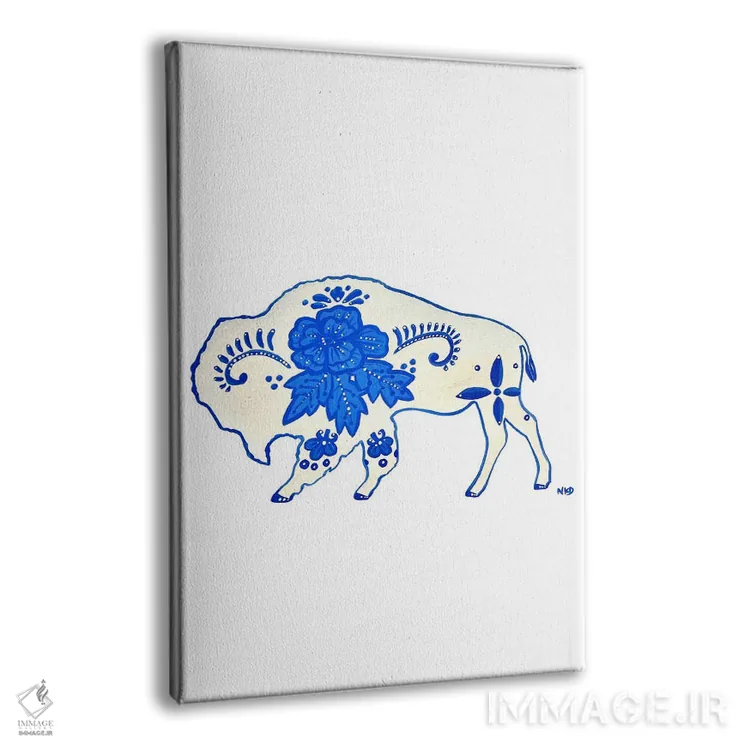 تابلو دکوراتیو بوفالوی آبی و سفید اثر نیکولتا پینتس - نمای پرسپکتیو محصول